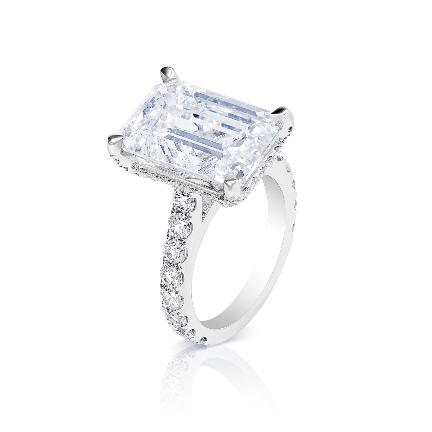 13 Carat Emerald Cut Lab Grown Diamond Engagement Ring, IGI Certified.