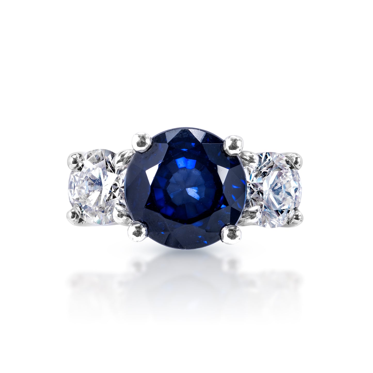 8 Carat Round Brilliant Blue J'adore Sapphire Ring Front 