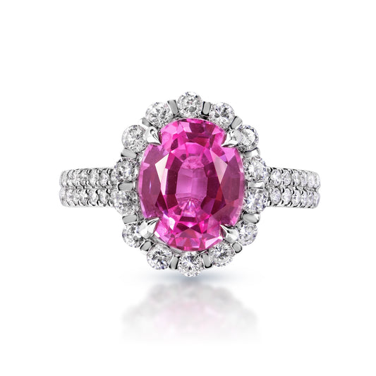 5 Carat Oval Cut Pink Sapphire Ring Front