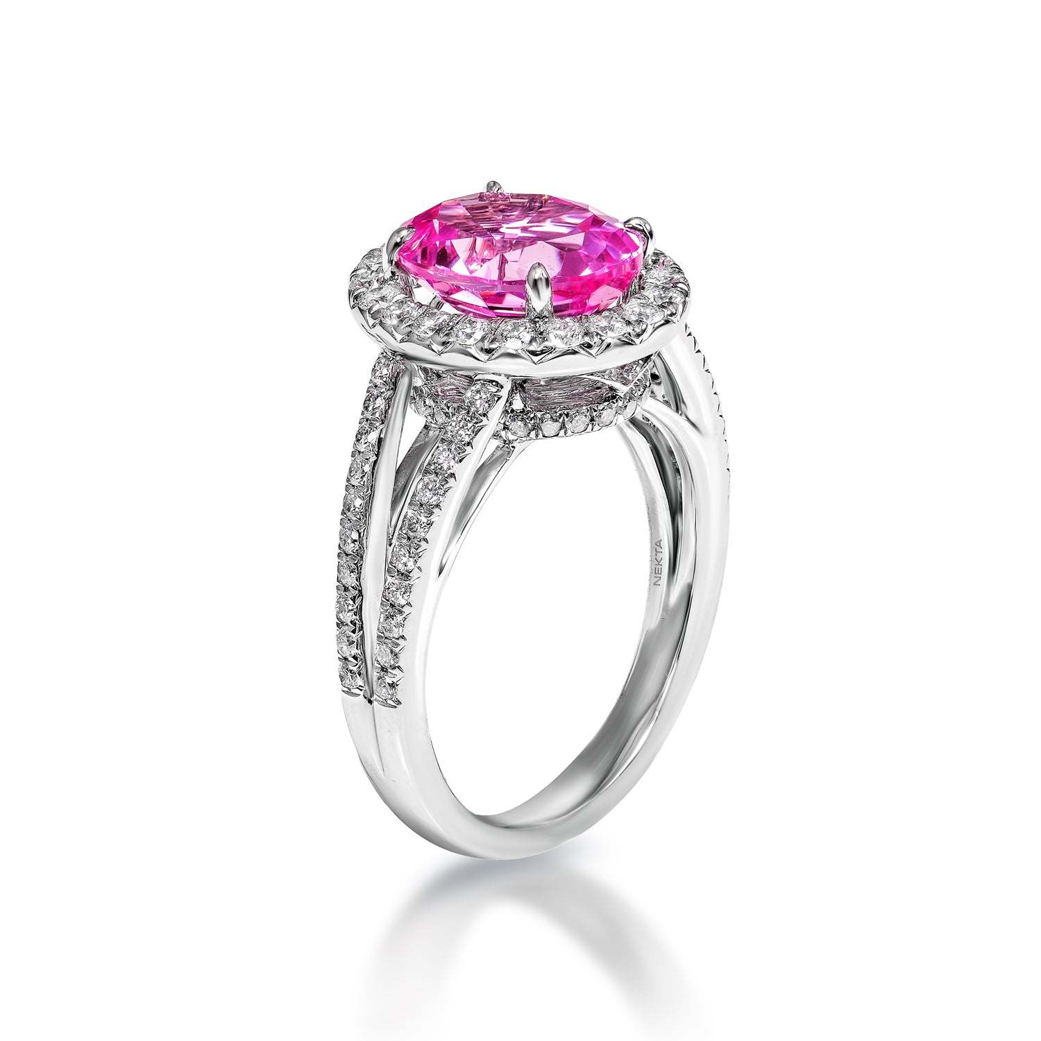 4 Carat Oval Cut Pink Sapphire Ring Side