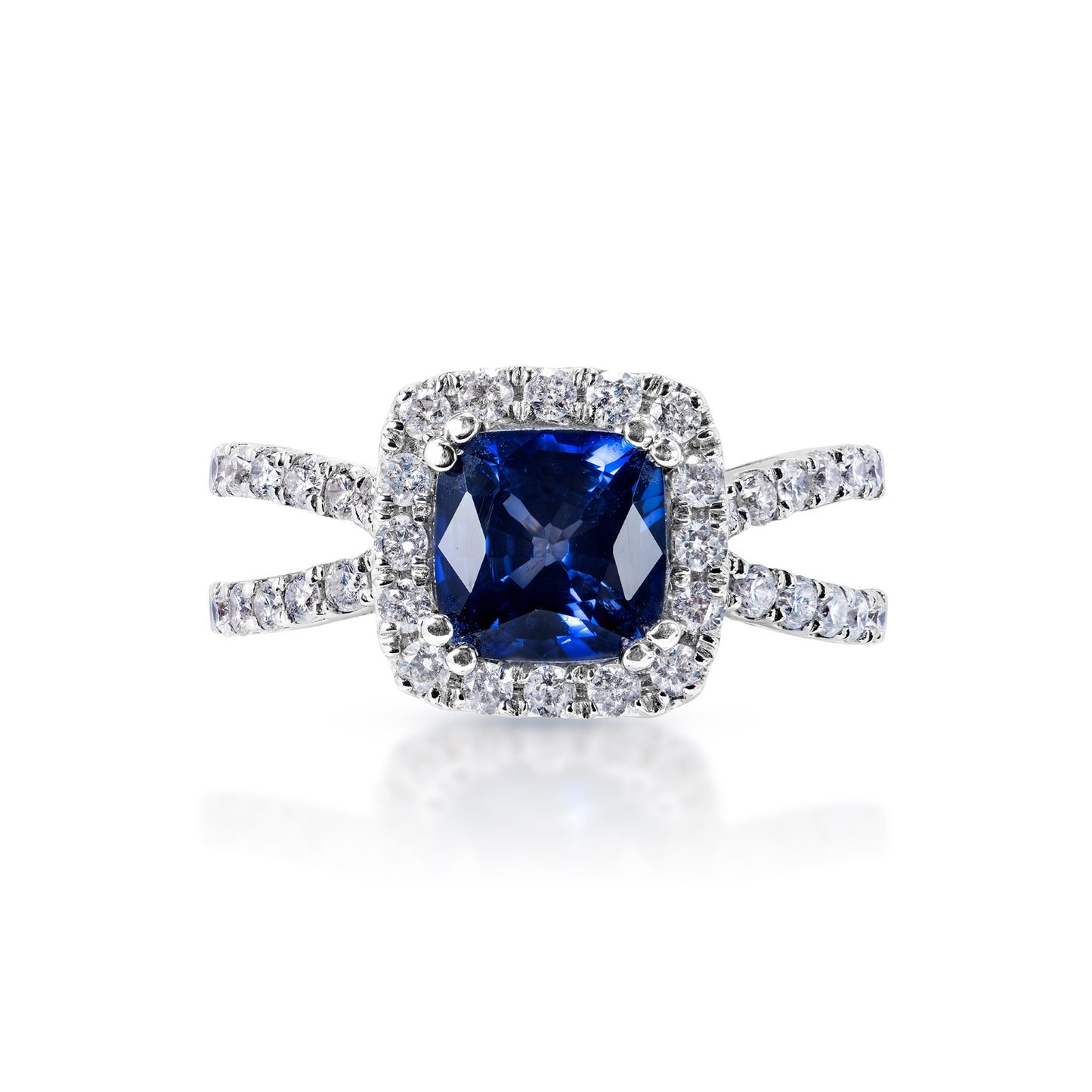  3 Carat Cushion Cut Blue J'adore Sapphire Ring Front