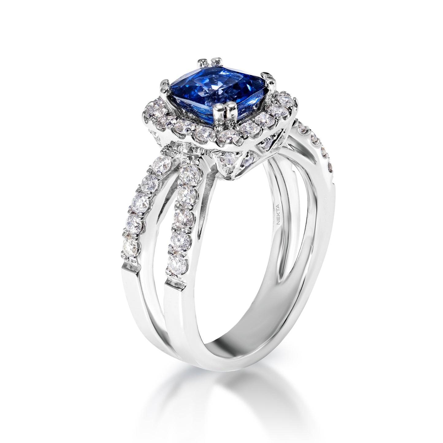  3 Carat Cushion Cut Blue J'adore Sapphire Ring Side