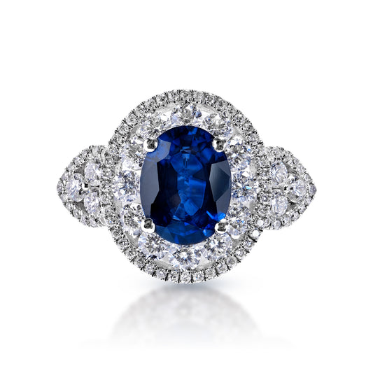 4 Carat Oval Cut Blue J'adore Sapphire Ring Front