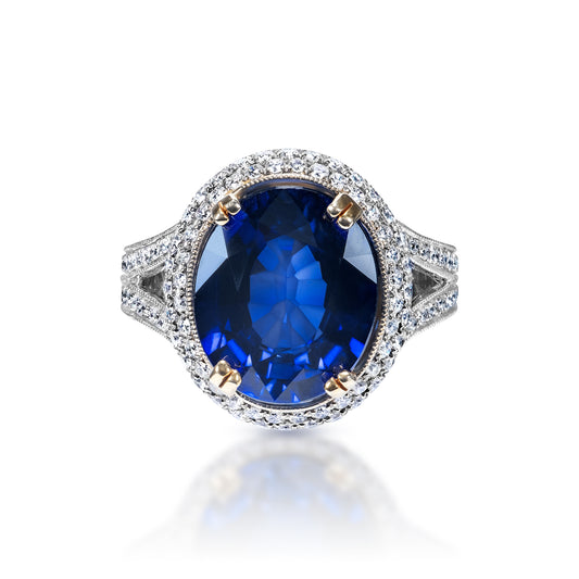 10 Carat Oval Cut Blue J’adore Sapphire Ring in 18k White Gold