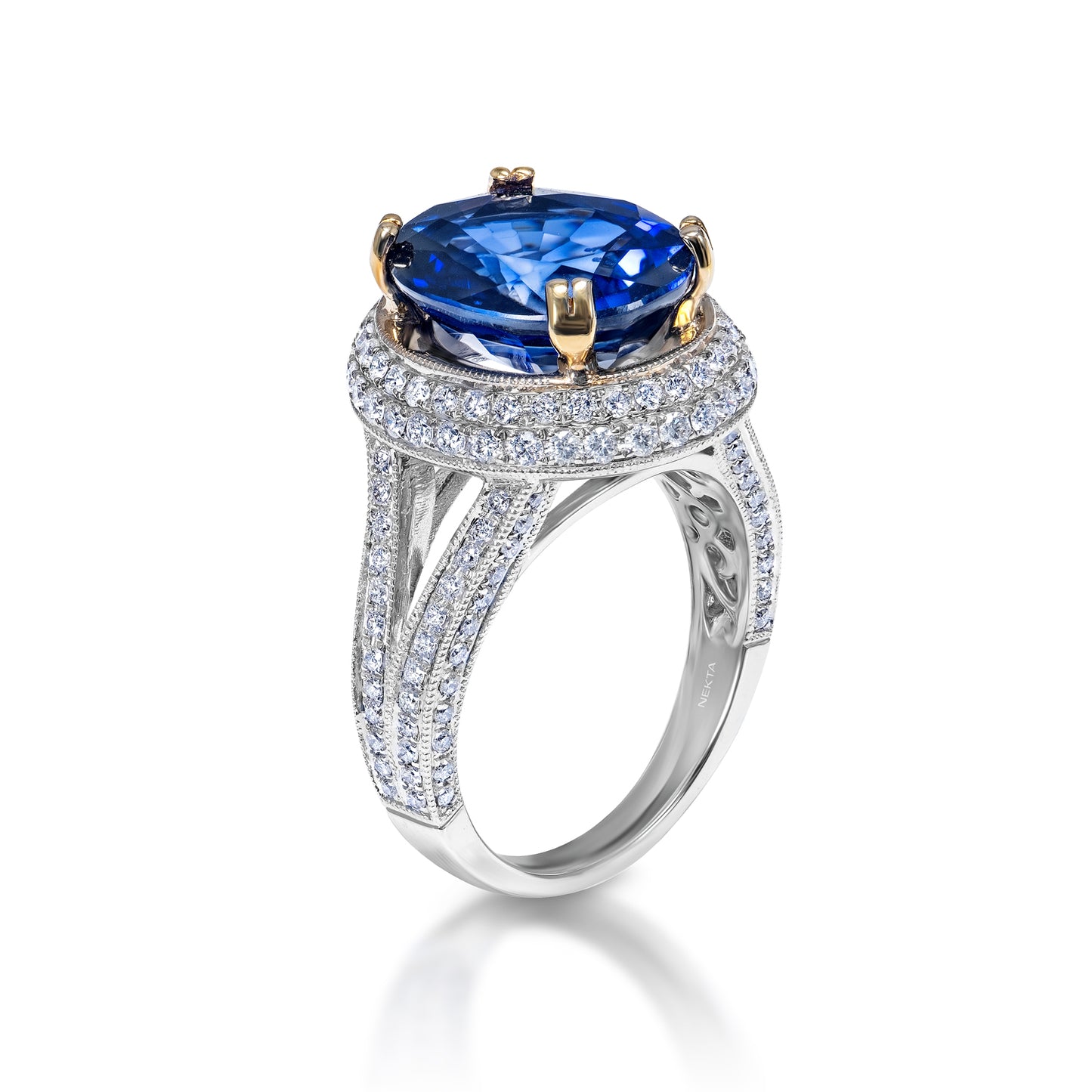 10 Carat Oval Cut Blue J’adore Sapphire Ring in 18k White Gold