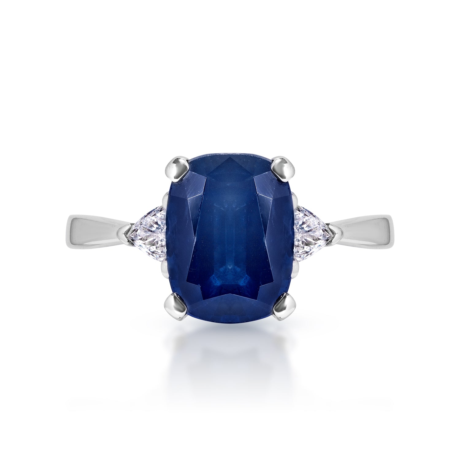 3 Carat Elongated Cushion Blue Sapphire Ring Front