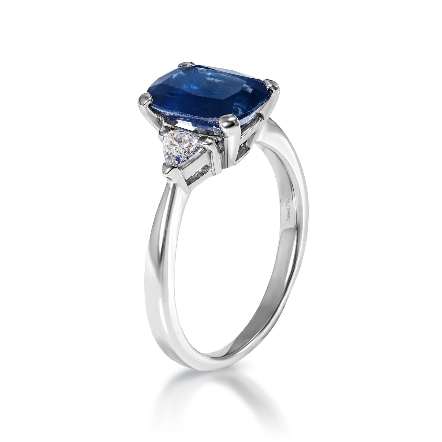 3 Carat Elongated Cushion Blue Sapphire Ring Side