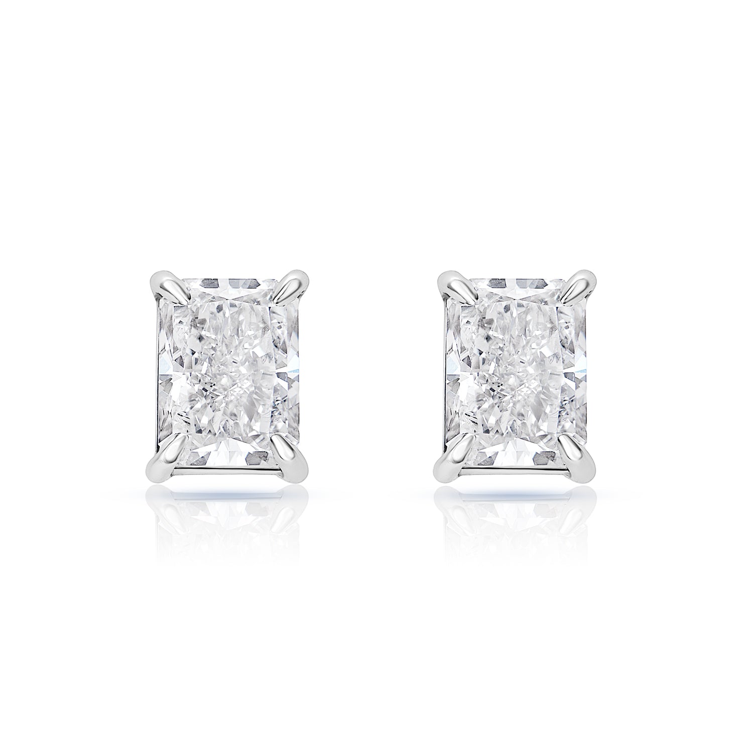 3 Carat Radiant Cut Lab Grown Diamond Stud Earrings Front