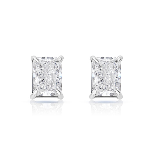 3 Carat Radiant Cut Lab Grown Diamond Stud Earrings Front