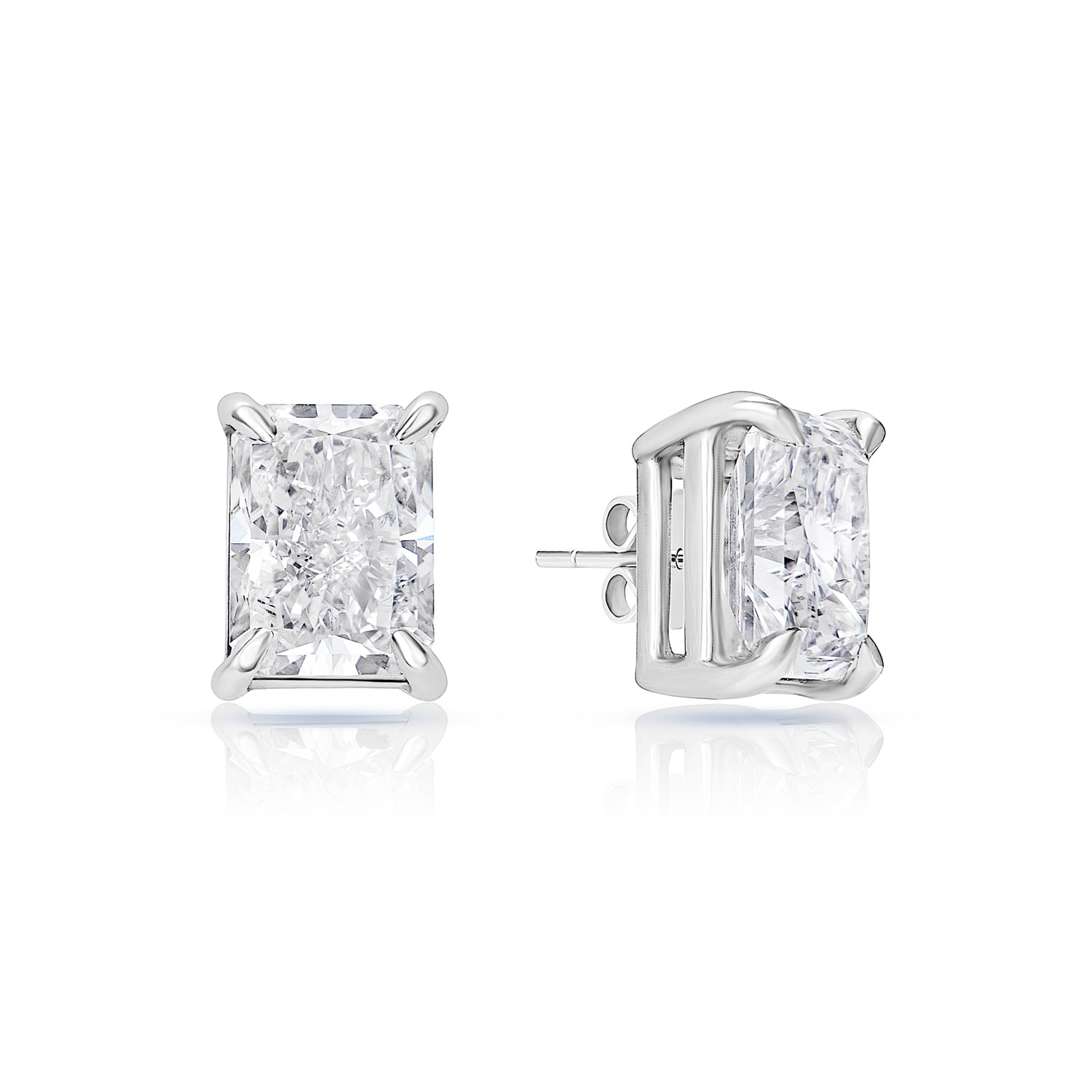 3 Carat Radiant Cut Lab Grown Diamond Stud Earrings Front and Side