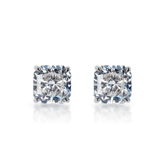 6 Carat Radiant Cut Lab Grown Diamond Studs Earrings Front