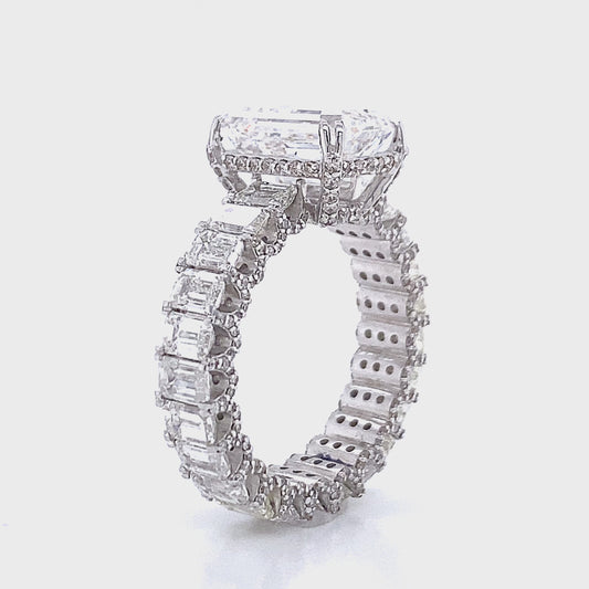 9 Carat Emerald Cut Lab Grown Diamond Engagement Ring. Emerald Cut Eternity Band. IGI Certified